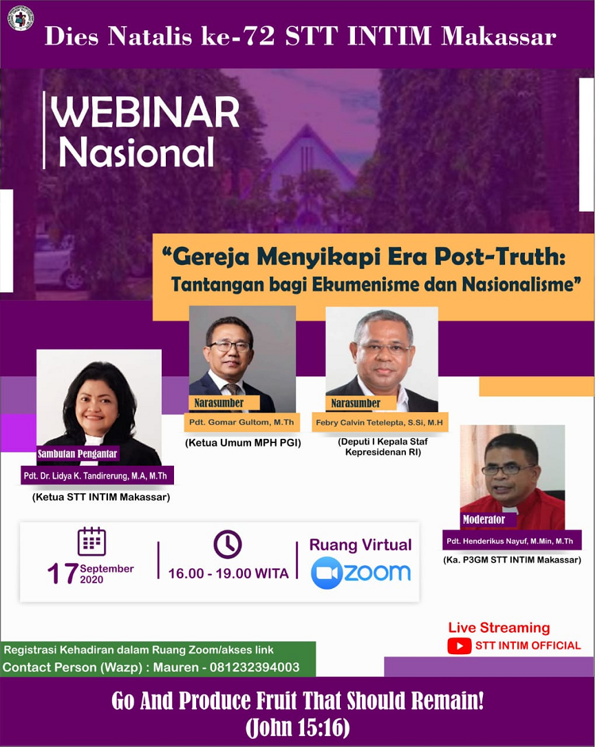 Webinar Nasional  -  Gereja Menyikapi Era Post-Truth: Tantangan bagi Ekumenisme dan Nasionalisme -